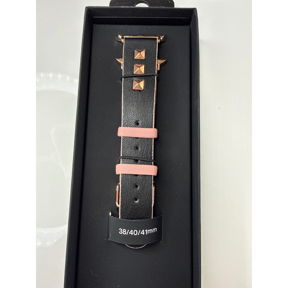 Steve Madden Apple Watch Band 38/40/41mm Black Leather Rose Gold Studs Pink